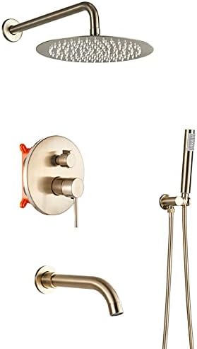Rain shower system brushed gold bath faucet set with tub spout