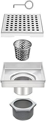 4-inch Square Stainless Steel Shower Drain with Removable Grates