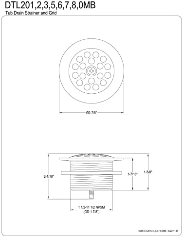 Premium Bath Tub Drain Strainer for 1-12-Inch Drains