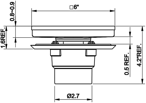 HEATGENE 6-Inch Square Shower Drain with Flat Cover