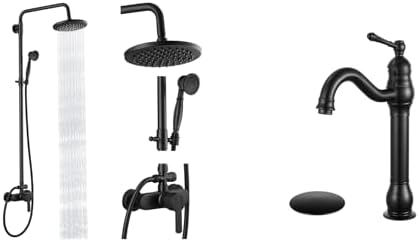 Matte Black Exposed Pipe Shower System 8 Inch Rainfall