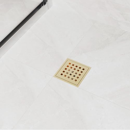 Heaorld Square Shower Drain 4 Inch Brushed Gold 1