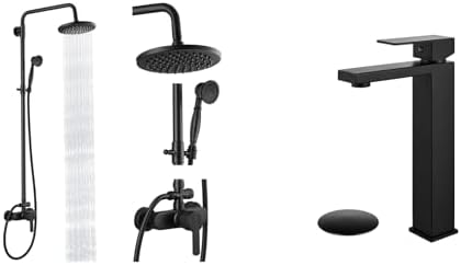 Matte Black 8-inch Bath shower with Adjustable Height Dual Function