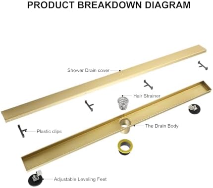 Premium Linear Shower Drain Brushed Gold 36-Inch