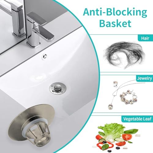 HAPPUP Universal Sink Stopper with Hair Catcher - Brushed Nickel