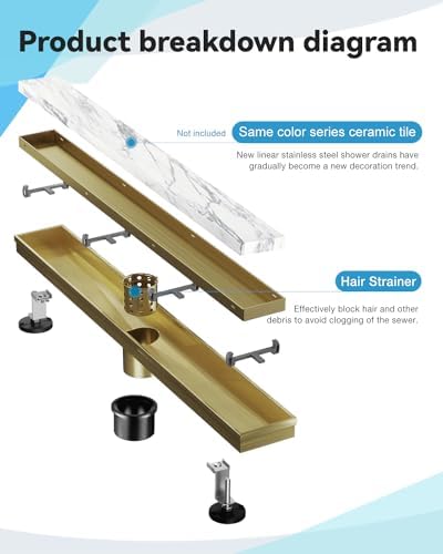 Luxury Gold Linear Shower Drain with 2-in-1 Design