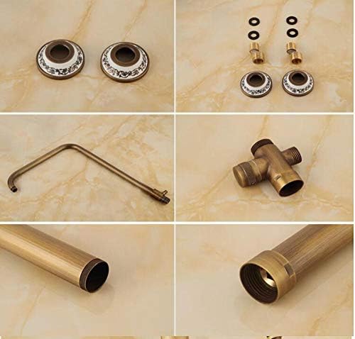 Amortized Bathtub Shower Faucet Set - 8-inch Round Carved Pattern Antique Brass