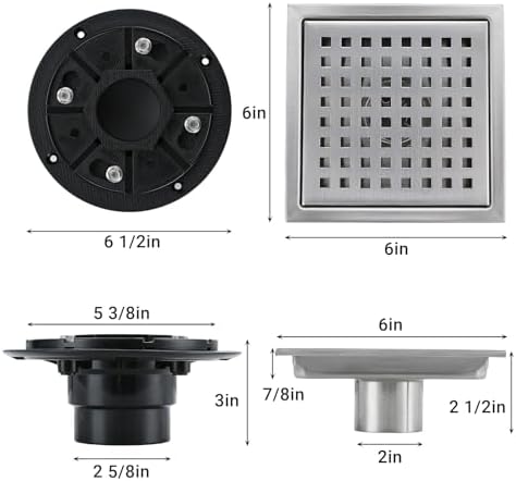 4-inch square stainless steel shower floor drain