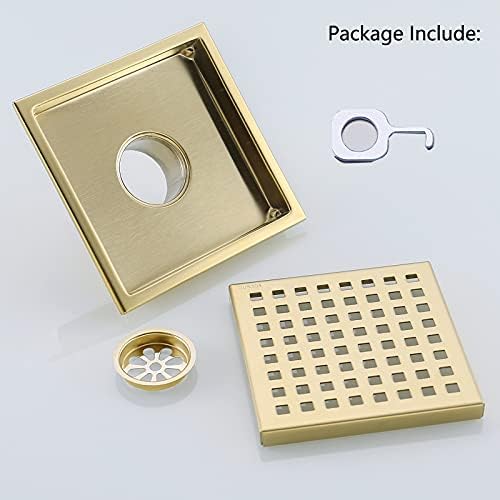 6-Inch Stainless Steel Shower Floor Drain with Gold Finish