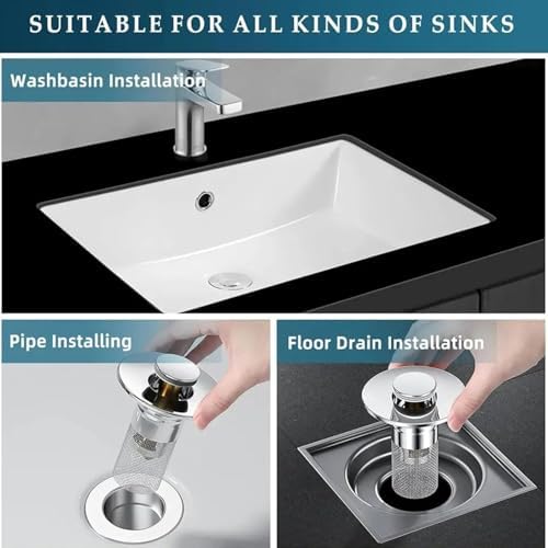 Stainless Steel Quick-Acting Drain Stopper with Hair Catcher Clog Prevention