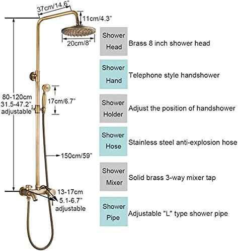 Wall-Mounted antique brass rain shower system with two elegant handles