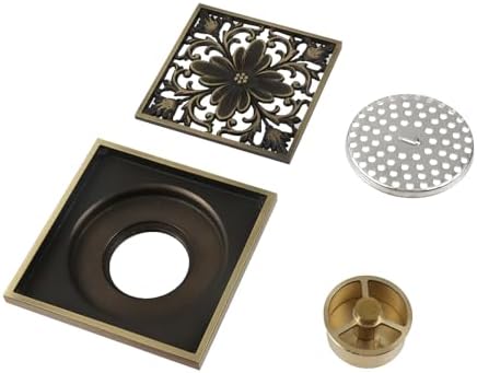 Wealrit 4-inch Square Shower Floor Drain Carved Flower Style