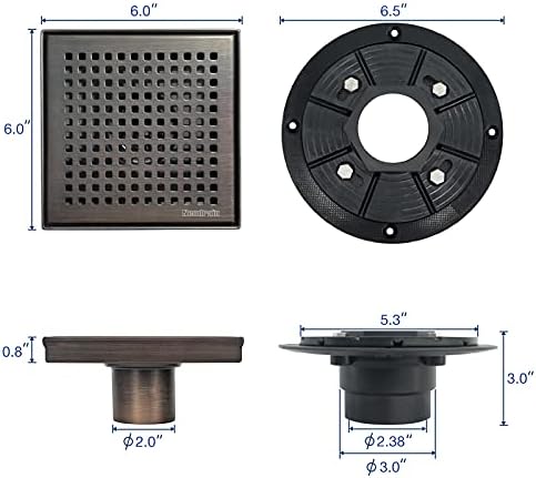 6-Inch Square Shower Drain Oil Rubbed Bronze
