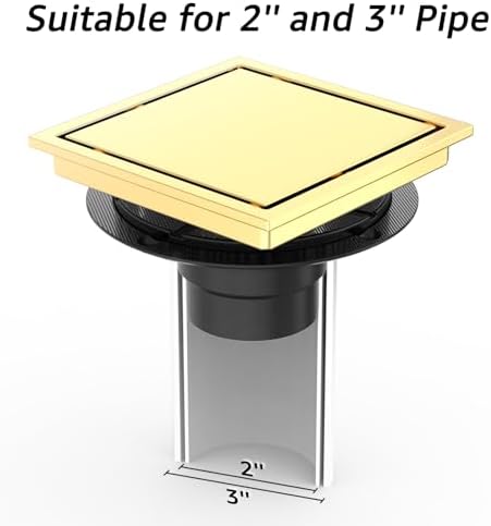 Iriber 6-Inch Square Shower Drain Stainless Steel Brushed Gold