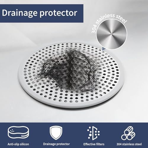 2-Piece Stainless Steel Silicone Shower Drain Hair Catcher