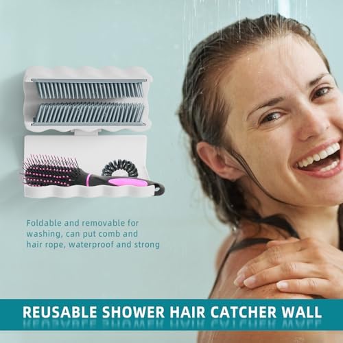 2-in-1 shower hair catcher reusable protector foldable design white