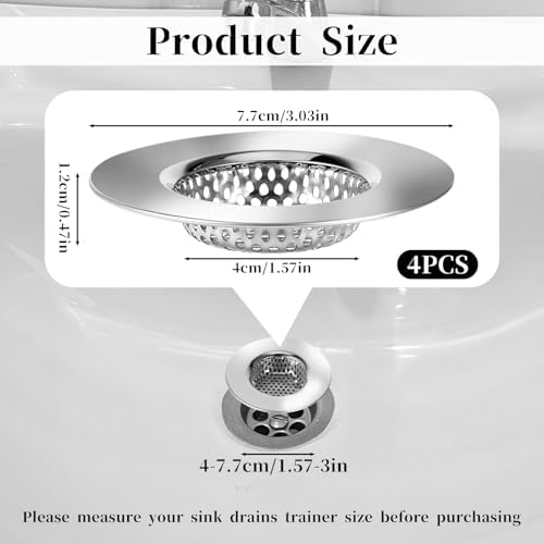 4 Pcs Stainless Steel Drain Strainer for Bathroom Sink and Shower