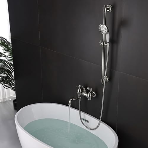 Double-Handled Wall-Mounted Bathtub Shower Faucet Set with 15m Hose Chrome