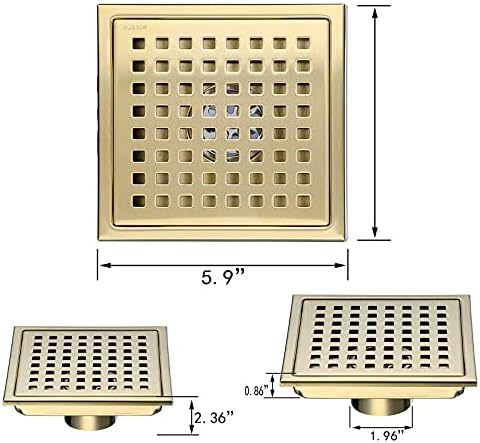 6-Inch Stainless Steel Shower Floor Drain with Gold Finish