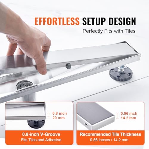 VEVOR 24-Inch Linear Shower Drain Offset with Tile Insert