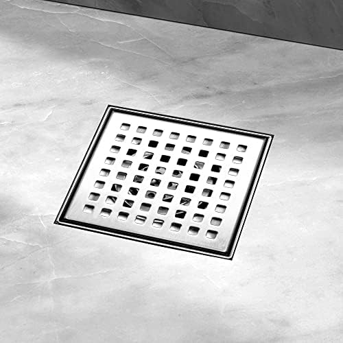 4-inch Square Stainless Steel Shower Drain with Removable Grates