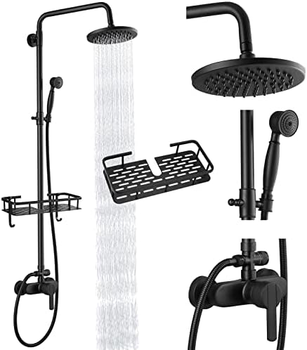 Matte Black Exposed Pipe Adjustable Shower Kit for Bathrooms