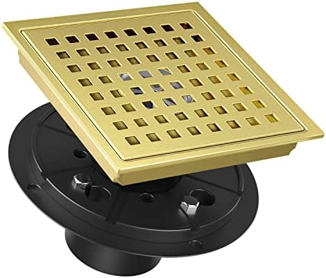 6 Inch Square Shower Drain Gold conceder with Grate 42 lmin Effluent Rate