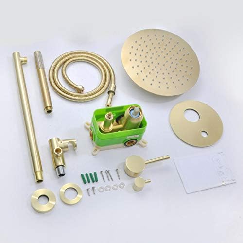 Brushed Gold Brass Shower Set with 12 Rainhead and Handheld