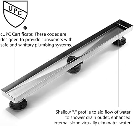 HEATGENE 24-Inch Linear Shower Drain with Stainless Steel Grate