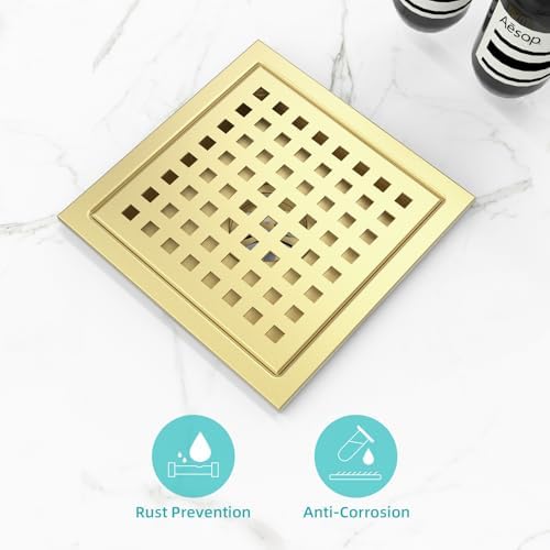 Zeus Gold 6-inch Square Stainless Steel Shower Drain Hair Catcher
