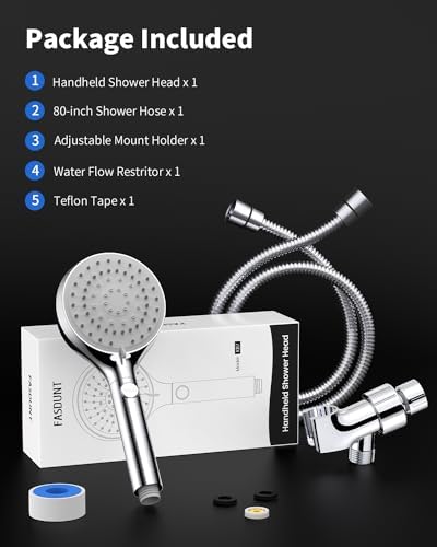 FASDUNT Handheld Shower Head with 80 Hose and 5 Spray Modes