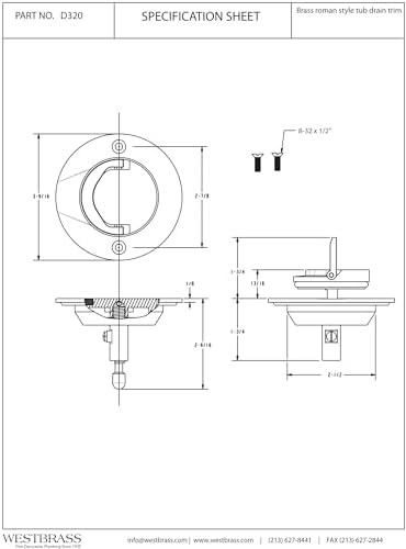 Westbrass D320-07 Roman Tub Drain Trim 3-916 OD SATIN Nickel