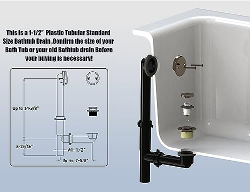 Artiwell 1-12 Black Tubular Bath Drain Kit with Stopper
