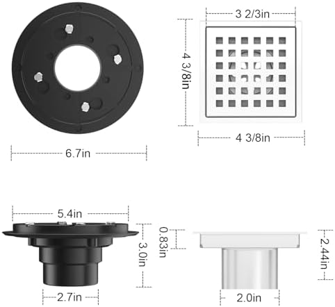 EXF Square 4-38 Chrome Shower Drain Kit with Features