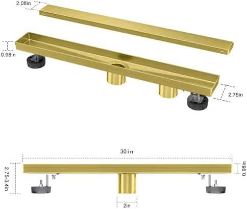 30-Inch Gold Linear Shower Drain Anti-Clog Durable