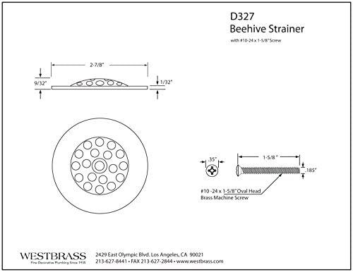 Westbrass Beehive-Style Tub Strainer Grid - Durable Efficient