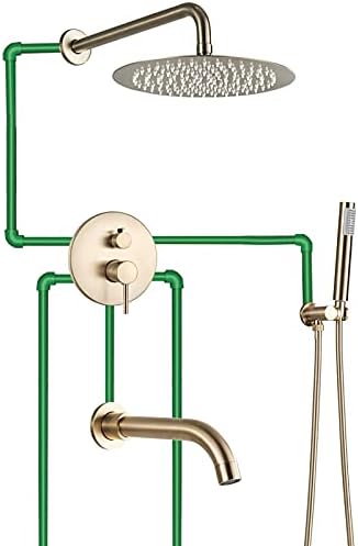 Rain shower system brushed gold bath faucet set with tub spout