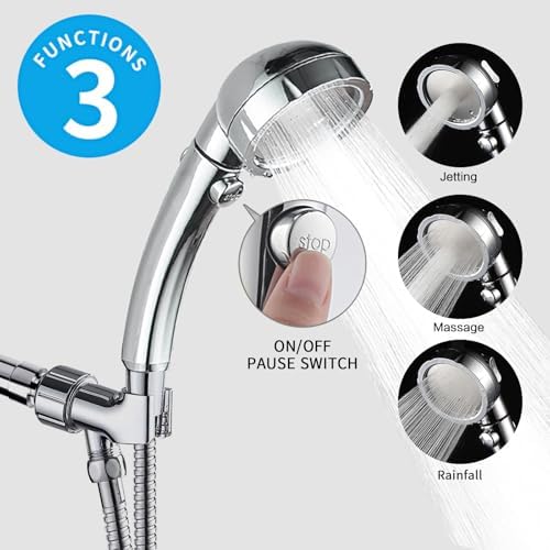 KAIYING Chrome High Pressure Detachable Shower Head with 3 Spray Modes
