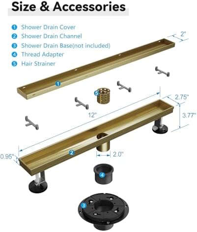 Luxury Gold Linear Shower Drain with 2-in-1 Design