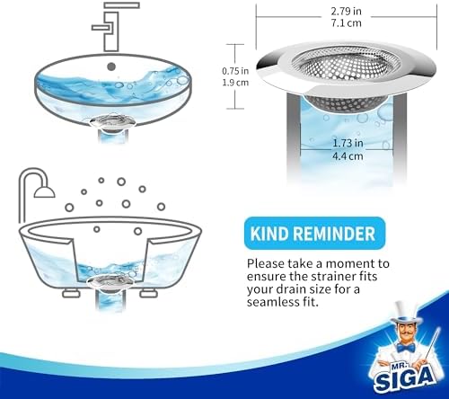 MRSIGA Bath matt draincompacteasy cleanefficient hair catchainless steeldrain strainer