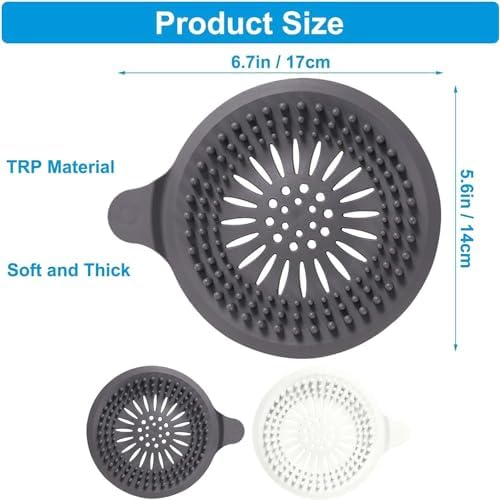 2-Piece Silicone Shower Drain Hair Catcher - WhiteGrey Sink Strainer