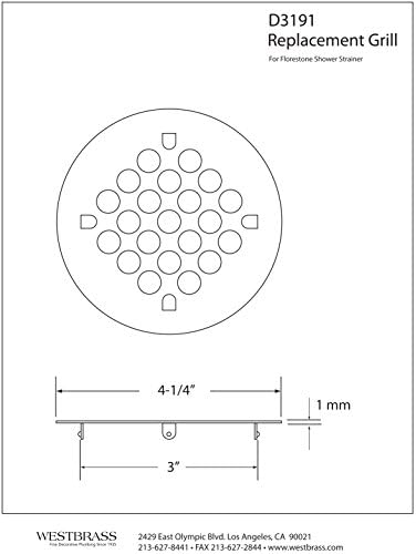 Westbrass Florestone Snap-In Shower Strainer SATIN NICKEY D319107