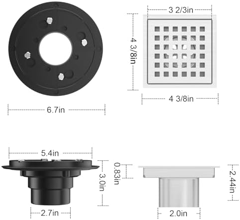 EXF Square 4-38 Shower Drain Brushed Nickel