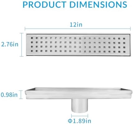 Eblog 12-Inch Linear Shower Drain 304 Stainless Steel Adjustable Durable