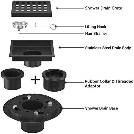 4 38 Inch Black Shower Drain Kit