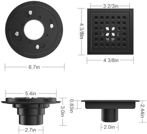 4 38 Inch Black Shower Drain Kit