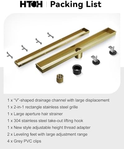 Luxury Gold Linear Shower Drain with 2-in-1 Design