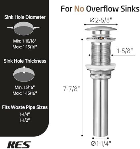 KES Sink Drain Stopper - Brass Stainless Steel Anti-Leakage Non-Overflow