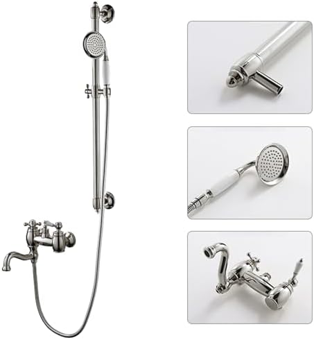 Double-Handled Wall-Mounted Bathtub Shower Faucet Set with 15m Hose Chrome