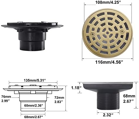Stainless Steel 45 Shower Drain Strainer Gold Finish Durable Clog-Preventive Solution